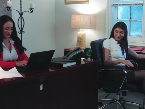 TubeHardcore presents: Big butt boss spreads legs to ride her coworker on the bed